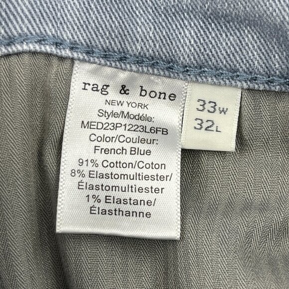 Rag & Bone Men's 33x32 Fit 2 Slim Aero Stretch Jean French Blue Light Wash Denim - Picture 10 of 15